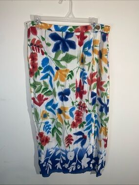 Vintage Carole Little Sport Tropical Wrap Maxi Skirt w/ Button Closure Size 10